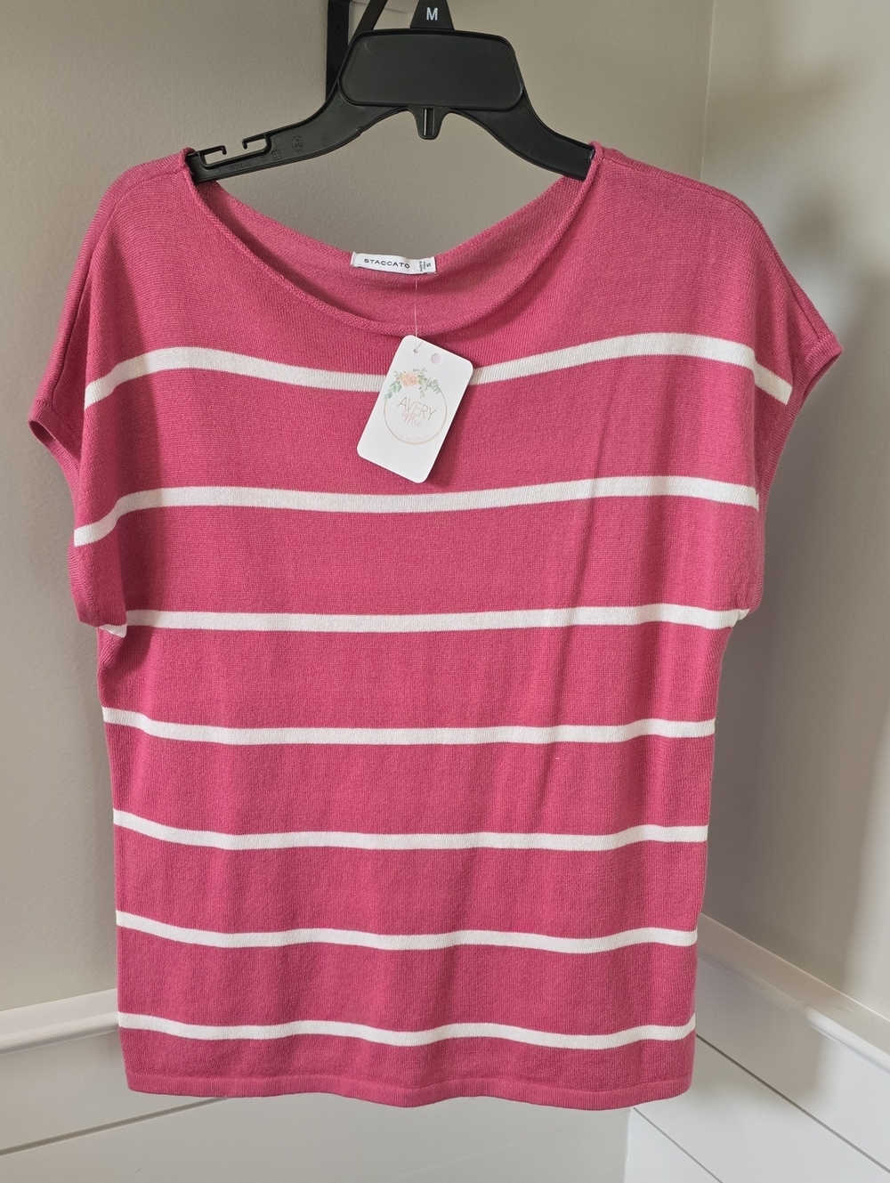 Staccato Pink & White Striped Short-Sleeve Knit Top